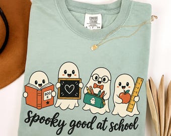 Spooky Good At School Shirt, Cute Ghost Teacher Graphic Tee, Back To School Halloween Apparel