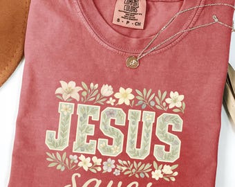 Comfort Colors Jesus Saves Shirt: Floral Christian Tee