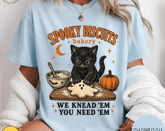 Spooky Biscuits Bakery Shirt, Halloween Black Cat Baking Tee, Funny Ghost Cookie Graphic Apparel