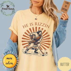 He Is Rizzin Jesus Hockey Graphic, Funny Christian Meme Design, Vintage Religious Humor Apparel image 9