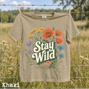Boho Stay Wild Wildflower Shirt, Botanical Floral Tee, Vintage Nature Graphic Shirt, Cottagecore Gift image 3