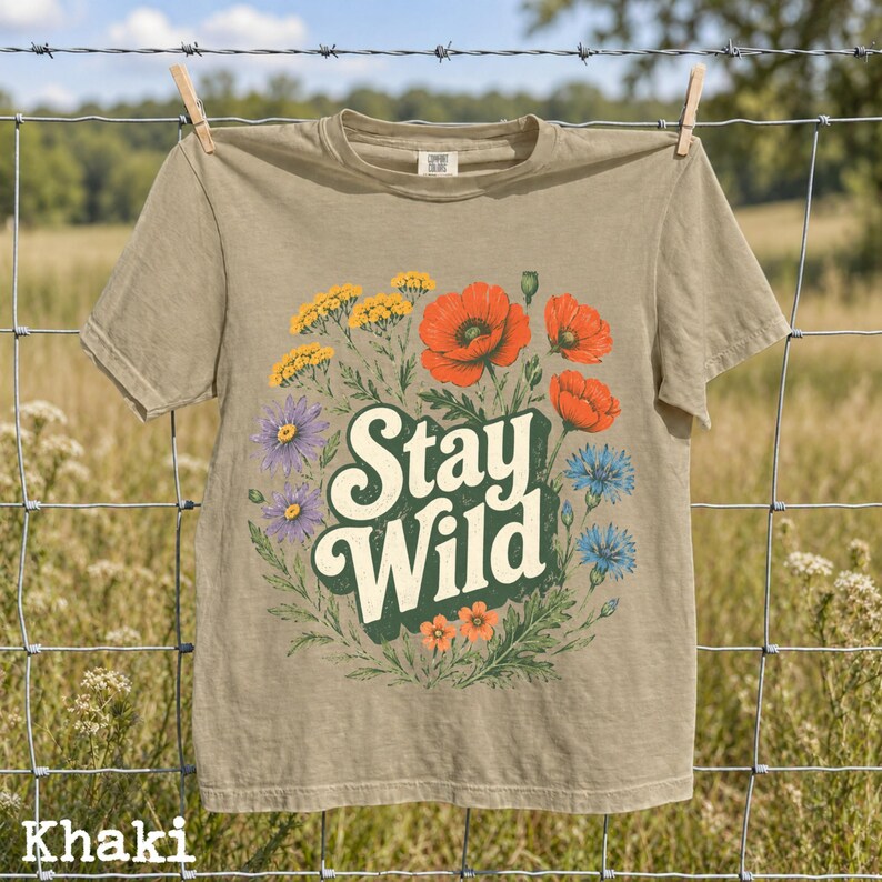 Boho Stay Wild Wildflower Shirt, Botanical Floral Tee, Vintage Nature Graphic Shirt, Cottagecore Gift image 3