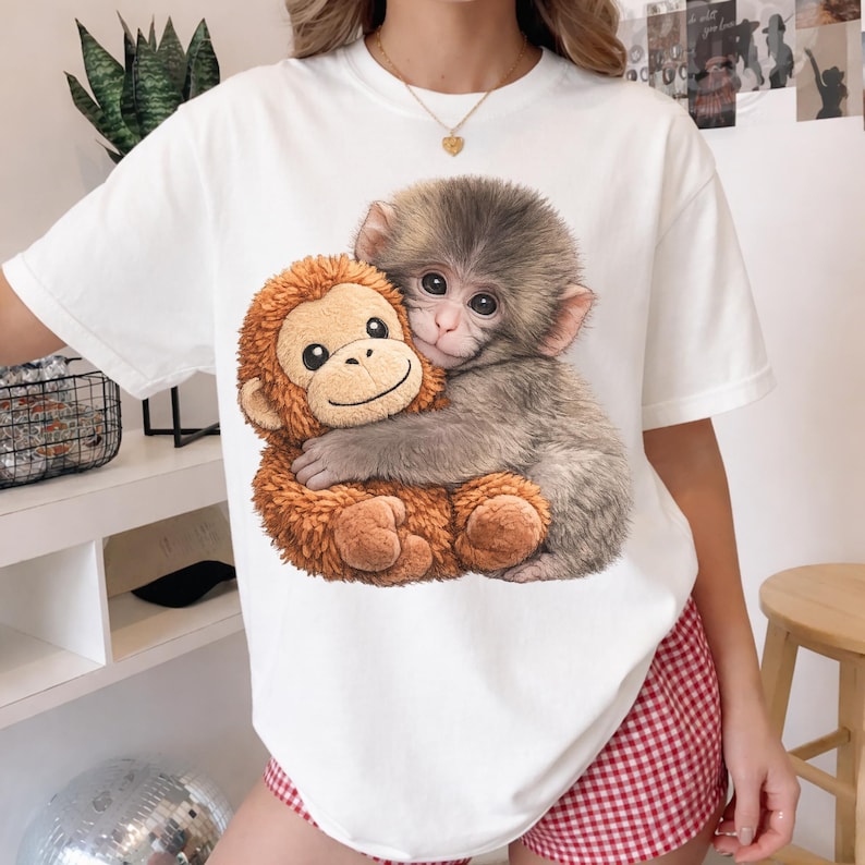 Punch Monkey Shirt, Baby Monkey Graphic Tee, Animal Lover Apparel White