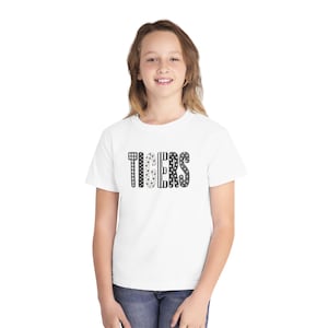 Youth Tigers Shirt, Faux Patchwork School Spirit Tee, Blue Mascot Game Day Top