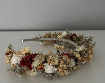 Handmade Fall Dried Flower Crown – Boho Bridal Headpiece, Festival Hair Wreath, Rustic Wedding Accessory|