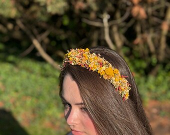 Handmade Fall Dried Flower Crown – Boho Bridal Headpiece, Festival Hair Wreath, Rustic Wedding Accessory|
