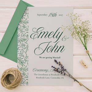 Green Wedding Invitation Template – Elegant & Natural Wedding Invite, Modern Canva Printable, Digital Wedding Suite, Instant Download