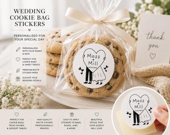 Personalized Wedding Cookie Bag Stickers | Wedding Treat Bag Labels | Dessert Favor Stickers | Custom Wedding Cookie Labels