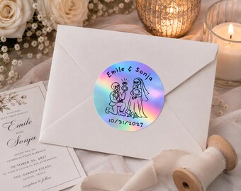 Custom Halloween Wedding Stickers | Skeleton Bride & Groom Labels | Gothic Wedding Favor Stickers | Personalized Wedding Favors