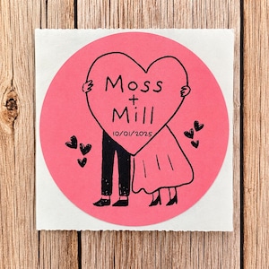 Wedding Envelope Stickers | Personalized Bride & Groom Labels | Custom Couple Stickers | Romantic Wedding Stationery Medium Red