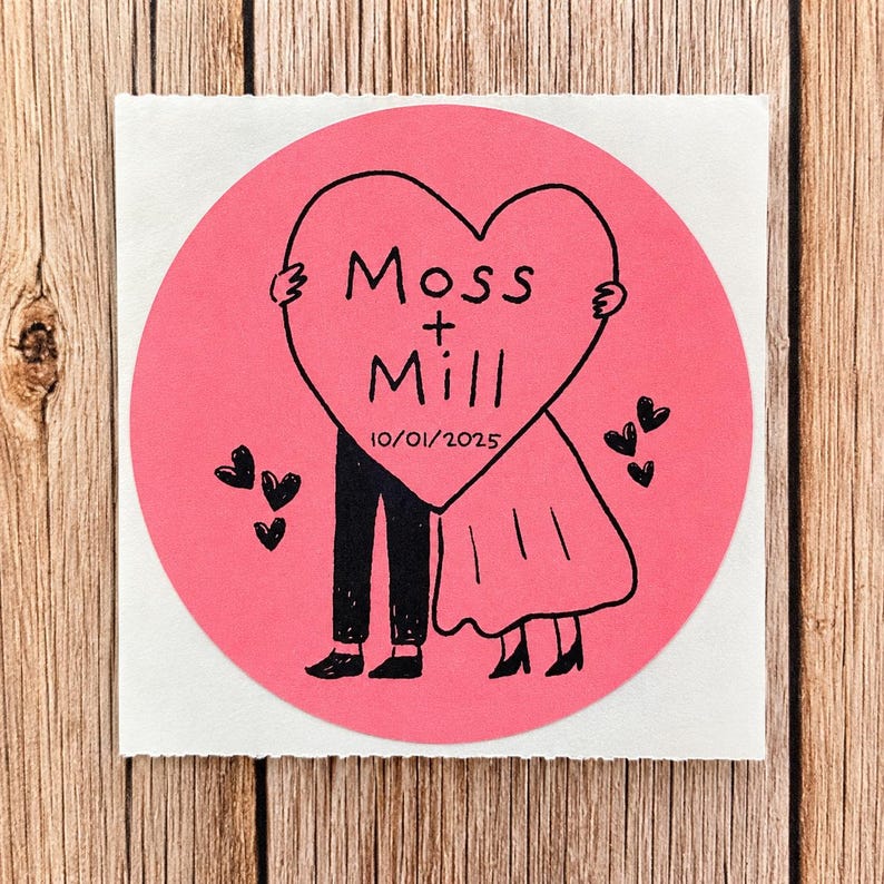 Wedding Envelope Stickers | Personalized Bride & Groom Labels | Custom Couple Stickers | Romantic Wedding Stationery Medium Red