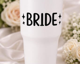 Bride Vinyl Decal, Wedding Cup Sticker, Bachelorette Party Accessory, Bride decals, Custom bride