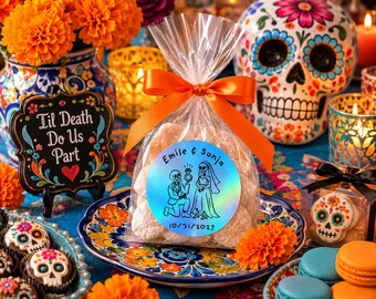 Till Death Do Us Part Wedding Stickers | Skeleton Bride & Groom | Personalized Gothic Wedding Labels | Alternative Wedding Favors