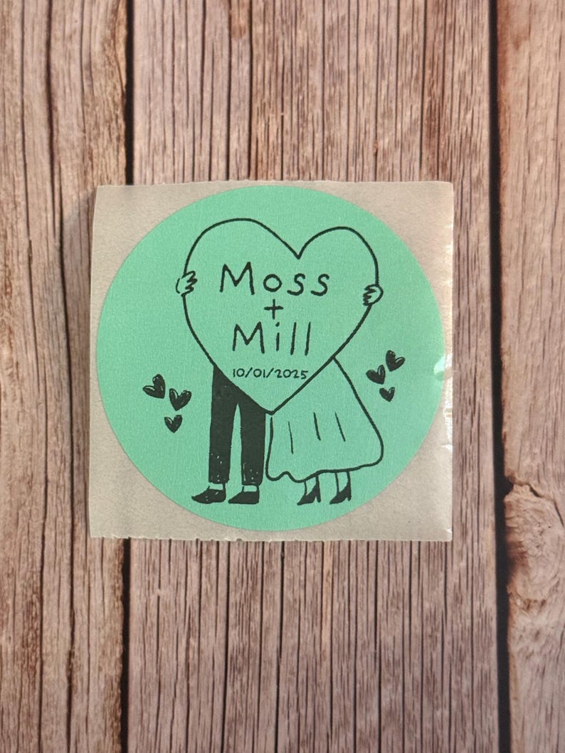 Wedding Envelope Stickers | Personalized Bride & Groom Labels | Custom Couple Stickers | Romantic Wedding Stationery Light Green