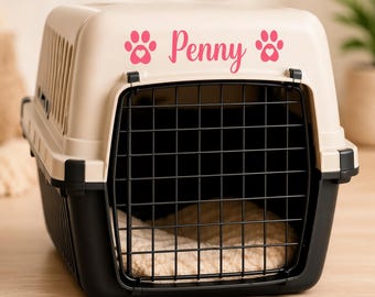 Personalized Dog Crate Decal, Custom Pet Name Sticker, Paw Print Vinyl Sign, Custom pet stickers or decals