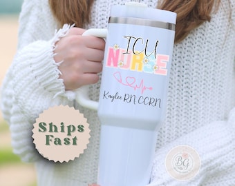 Personalized ICU Nurse Tumbler, ICU Nurse 40 oz Tumbler Gift, Intensive Care Nurse Mug, 40 oz Cup for ICU Nurses, Custom icu nurse tumbler