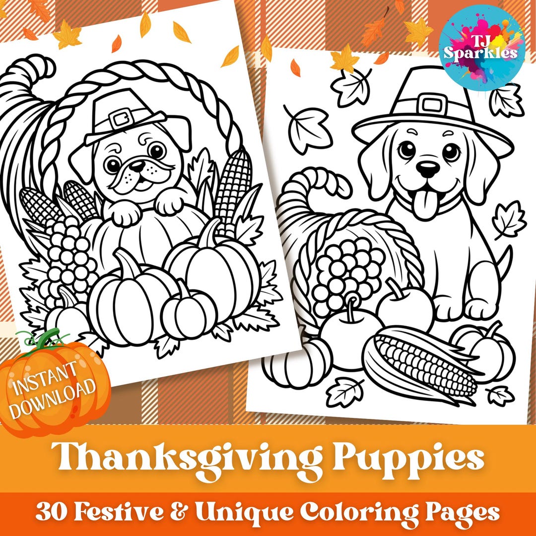 Thanksgiving Puppies Coloring Pages – 30 Festive Designs (digital ...