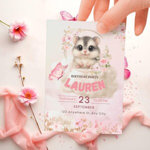 Hamster Birthday Invitation Template, Editable Canva Kids Birthday, Cute Animal Printable Digital Download, Peanut the Hamster Party Card