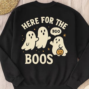 Spooky Ghosts Crewneck Sweatshirt, Here for the Boos, Halloween Sweater, Fall Fashion, Cozy Halloween Gift, Unisex Ghost Sweatshirt