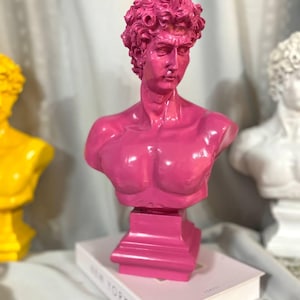 Handmade Bright Pink David Bust – Pop Art Sculpture – Modern Home Decor