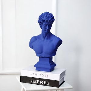 Busto di David blu opaco fatto a mano – Scultura Pop Art – Arredamento moderno per la casa