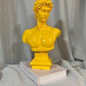 Handmade Bright Yellow David Bust – Pop Art Sculpture – Modern Home Decor