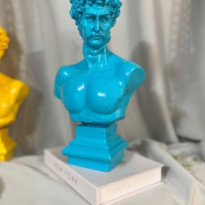 Handmade Bright Turquoise David Bust – Pop Art Sculpture – Modern Home Decor