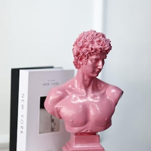 Handmade Bright Pearl Pink David Bust – Pop Art Sculpture – Modern Home Decor