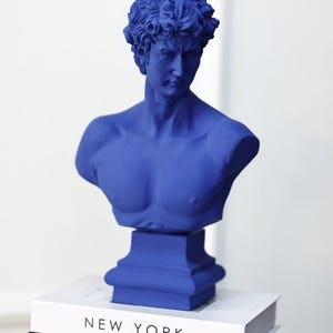 Handmade Matte Blue David Bust – Pop Art Sculpture – Modern Home Decor
