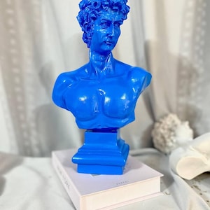 Handmade Bright Dark Blue David Bust – Pop Art Sculpture – Modern Home Decor