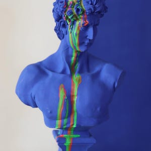 Handmade Matte Blue David Bust – Pop Art Sculpture – Modern Home Decor
