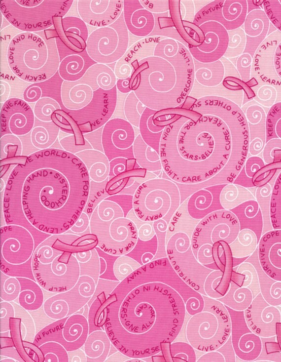 Items similar to Cancer Awareness FabricPink Ribbon Words Of Support Swirl 1 fabric yard SALE