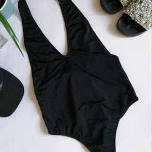 Missguided Black Deep V Neck One Piece Swimsuit Size M