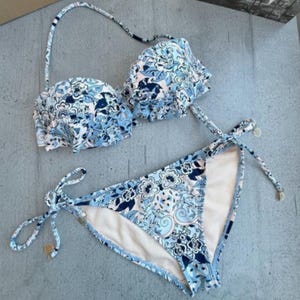 River Island Light Blue Floral Swimsuit Size S