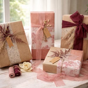 DIY Gift Wrapping Kit, Rustic Botanical Gift Wrap Set, Farmhouse Gift Wrap Supplies, Floral Kraft Paper Wrapping, Aesthetic Gift Wrap Bundle