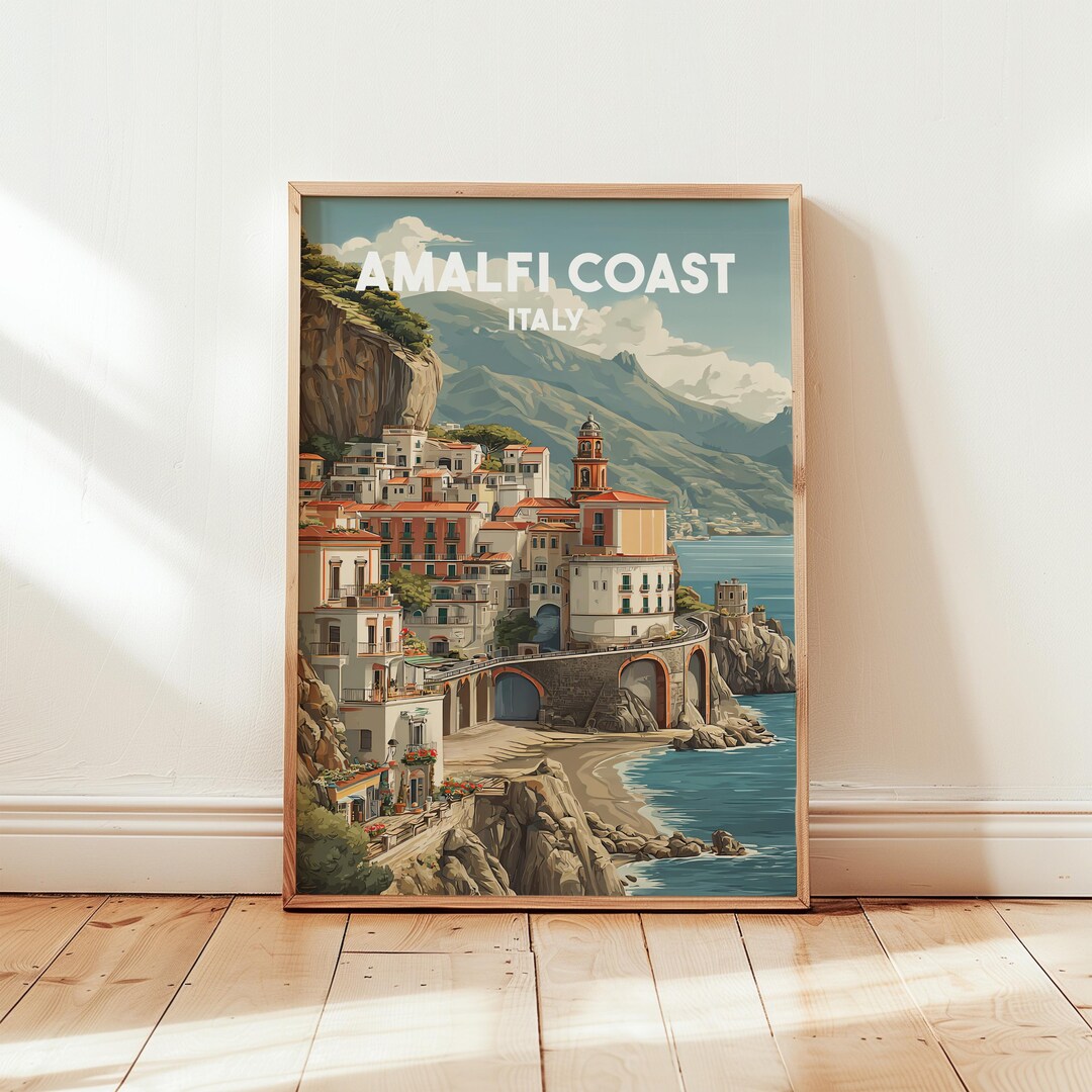 Amalfi Coast Italy Travel Poster Wall Art | Mediterranean Coastal Print ...