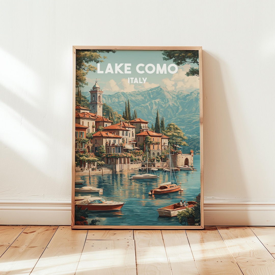 lake como italy travel poster art print (digital... Lake Como Italy Travel Poster Wall Art | Italian Lakeside Landscape ...