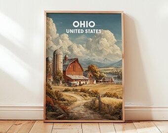 Ohio Travel Poster | Ohio Wall Art Print | Vintage Ohio Poster | Midwest Wall Decor | Buckeye State Art | Retro Travel Gift | USA