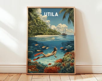 Utila Wall Art | Honduras Travel Poster | Island Beach Print | Caribbean Coastal Decor | Tropical Wall Photography