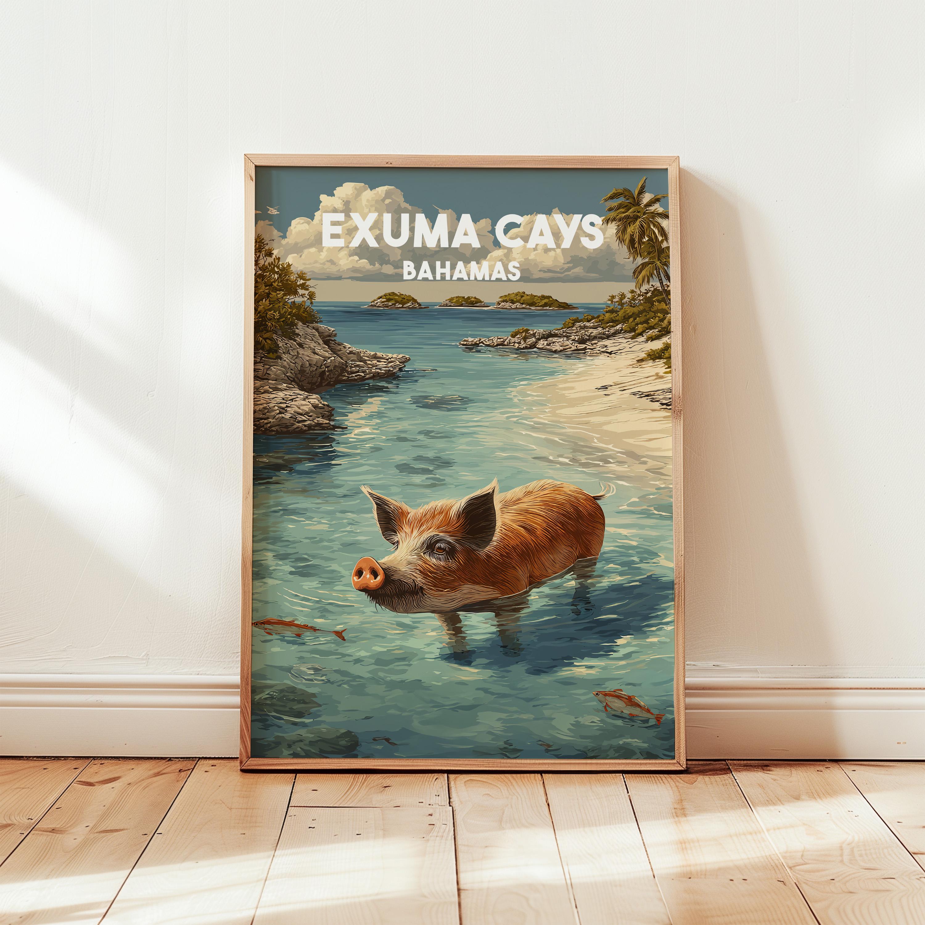 Exuma Poster Exuma Cays Bahamas Poster | Tropical Island Travel Print | Caribbean ...