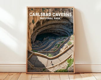 Carlsbad Caverns National Park Travel Poster | New Mexico Wall Art Print | Vintage Style National Park Poster | Cave Landscape Home Decor