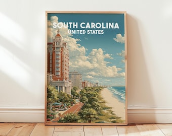 South Carolina Travel Poster | South Carolina Wall Art Print | Vintage SC Poster | Southern Wall Decor | Palmetto State Art | USA