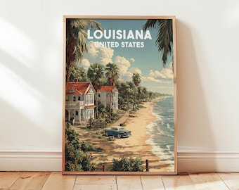 Póster de viaje de Luisiana | Lámina de arte mural de Luisiana | Póster vintage de Luisiana | Decoración de pared de Nueva Orleans | Arte sureño | Regalo retro