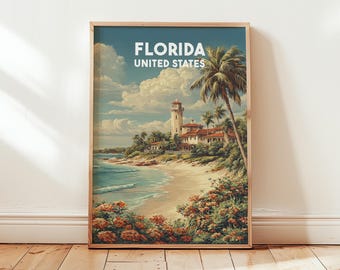 Florida Travel Poster | Vintage Wall Art | Florida State Print | Retro Beach Decor | Sunshine State Art | Coastal Wall Print