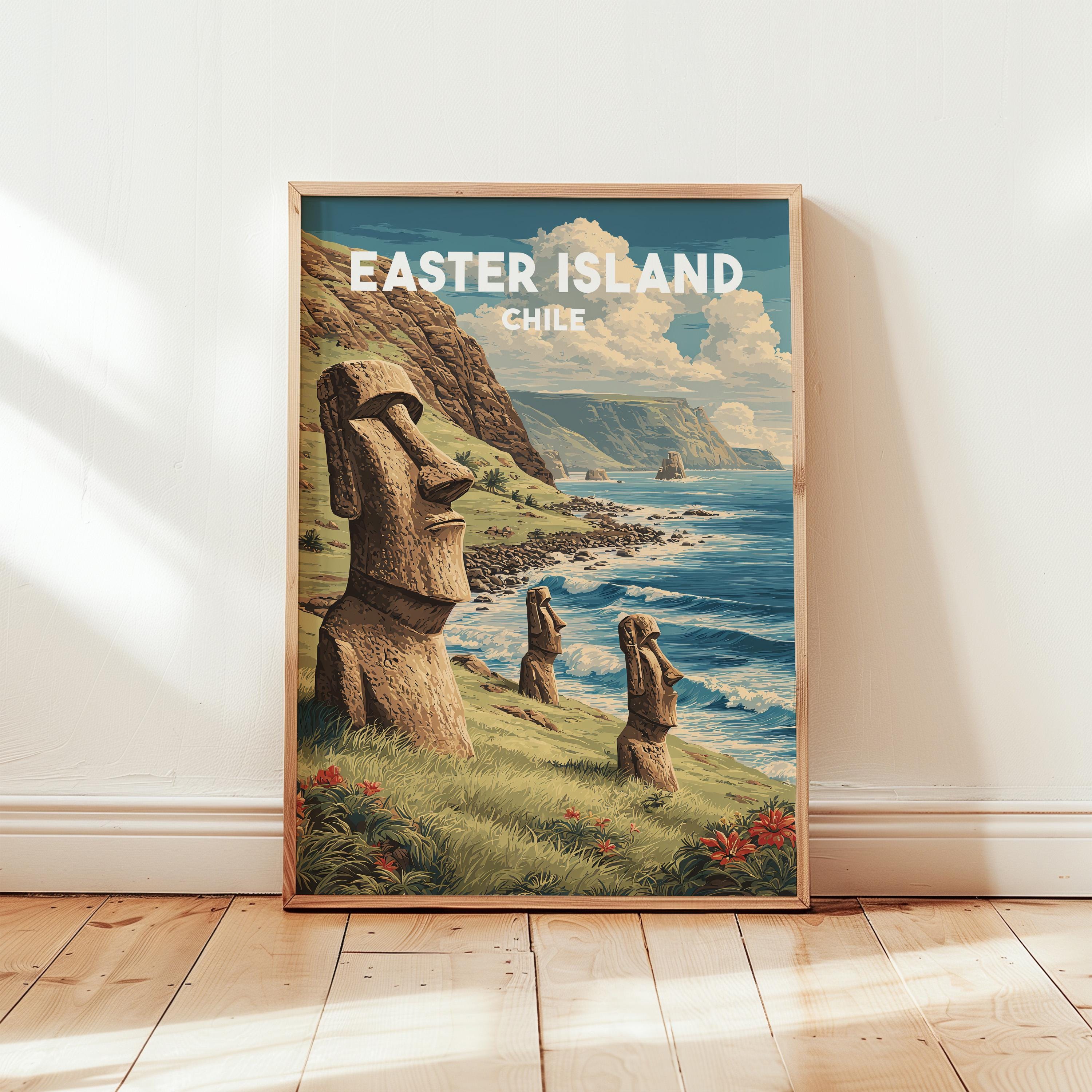 Easter Island Travel Poster | Moai Statue Art Print | Chile Travel