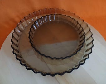 Vintage quiche dish, smoked glass fluted flan dish, arcoroc tart dish, baking kitchenware