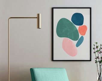 Stones 01: Memphis Colour Stones - Digital And Printable Artwork For Room Decoration - Downloadable Stone Art Poster For Wall Decor