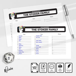 Personalized Scattergories Scorecard, Printable Score Sheet, Custom Family Name, Fun for Family & Friends