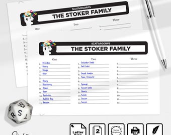 Personalized Scattergories Scorecard, Printable Score Sheet, Custom Family Name, Fun for Family & Friends
