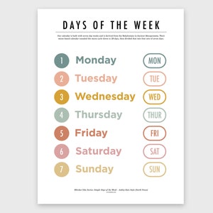 Simple Day Of The Week Poster Digital And Printable Monday To Sunday Posters Educational Chart For Nursery Classroom Decoration image 2